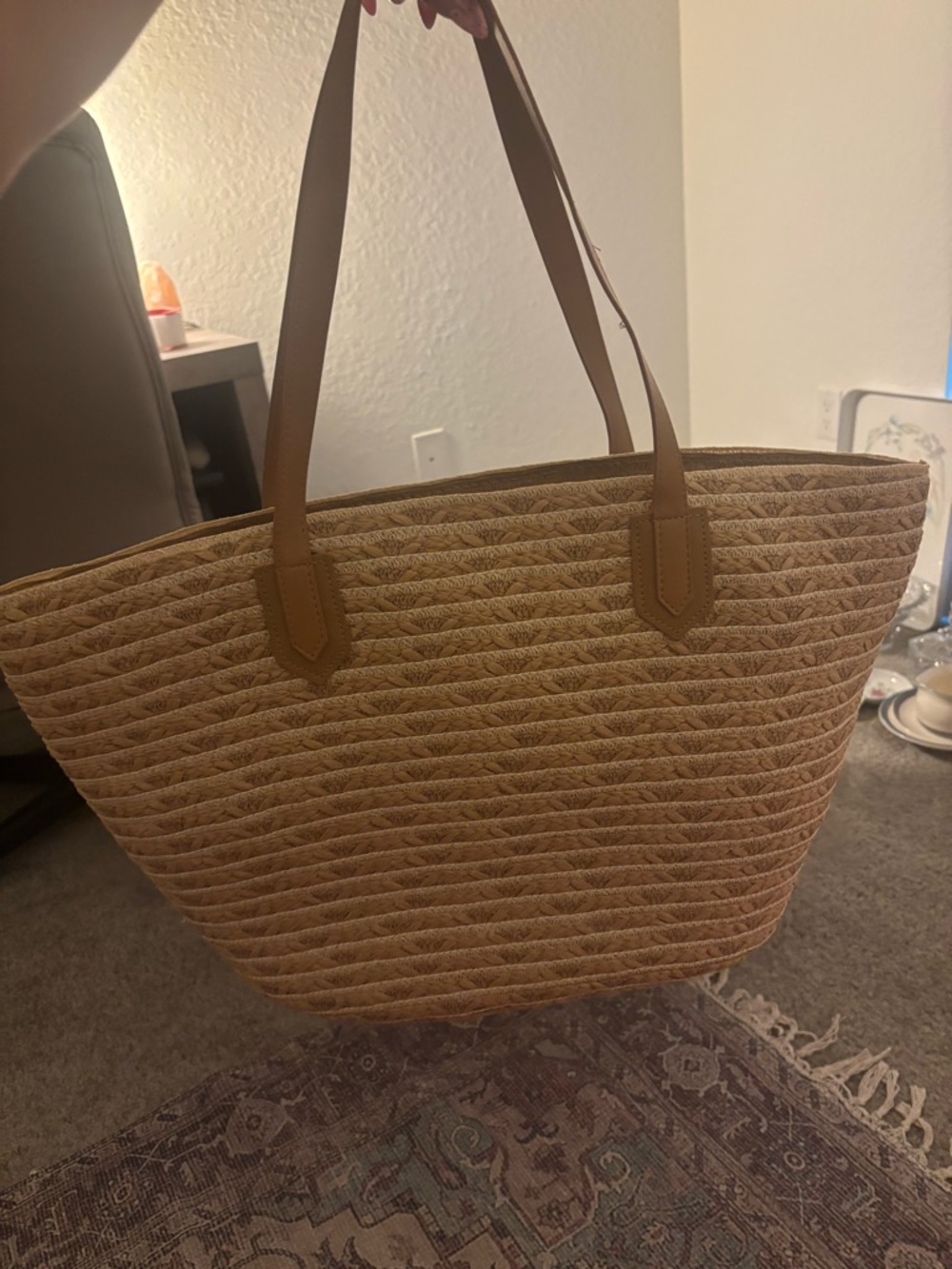 Woven Straw Tote Bag in Natural Tan - Picture 2 of 4